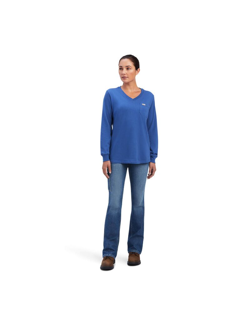 Ropa De Trabajo Ariat Rebar Algodon Strong SouthWest Estampadas T Shirts Mujer Azul Marino | JXDI15890