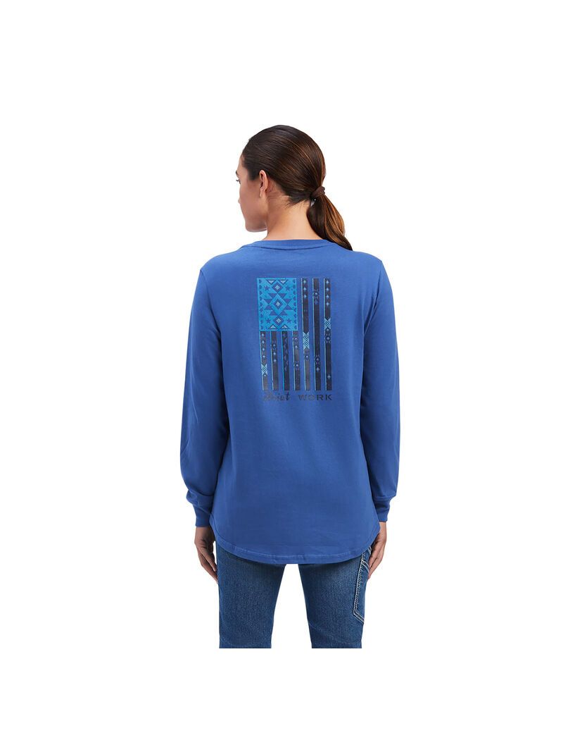 Ropa De Trabajo Ariat Rebar Algodon Strong SouthWest Estampadas T Shirts Mujer Azul Marino | JXDI15890