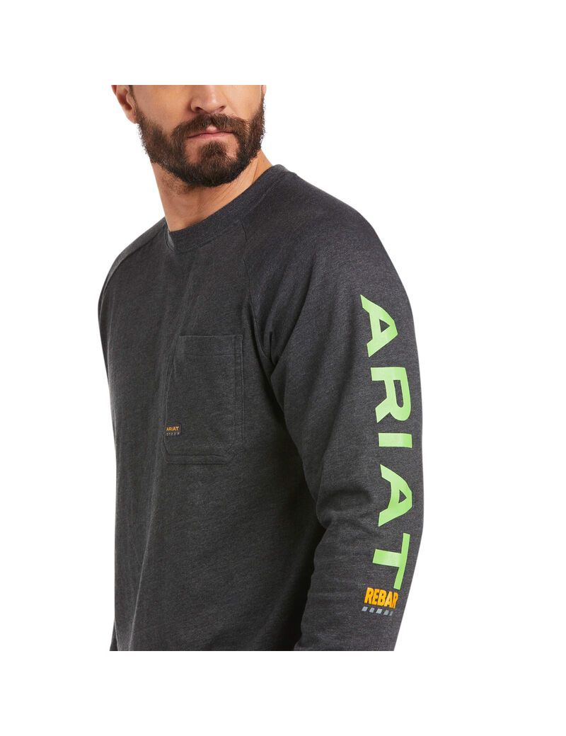 Ropa De Trabajo Ariat Rebar Algodon Strong Estampadas T Shirts Hombre Gris Verde Claro | KHMJ17830