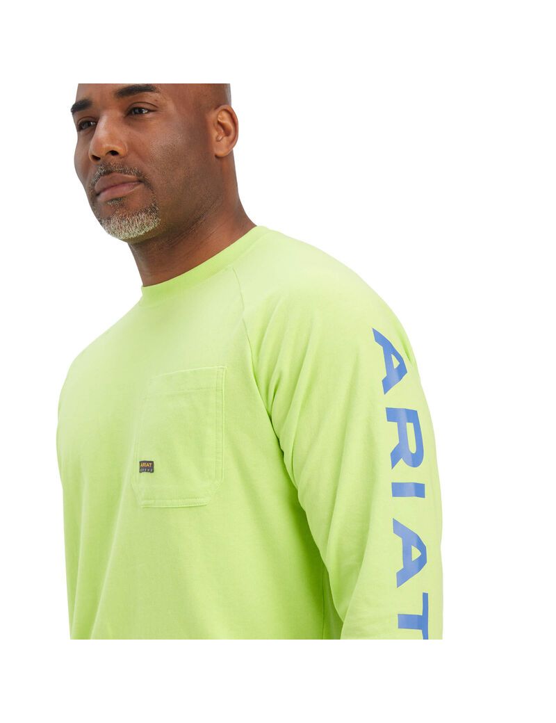 Ropa De Trabajo Ariat Rebar Algodon Strong Estampadas T Shirts Hombre Verde Claro Azules | LFDP47218