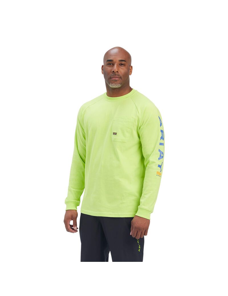 Ropa De Trabajo Ariat Rebar Algodon Strong Estampadas T Shirts Hombre Verde Claro Azules | LFDP47218