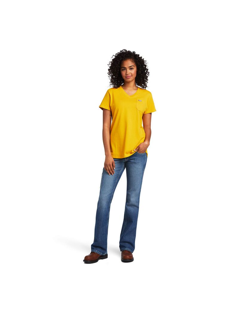 Ropa De Trabajo Ariat Rebar Algodon Strong V-Neck Top Mujer Doradas | LNUJ49785