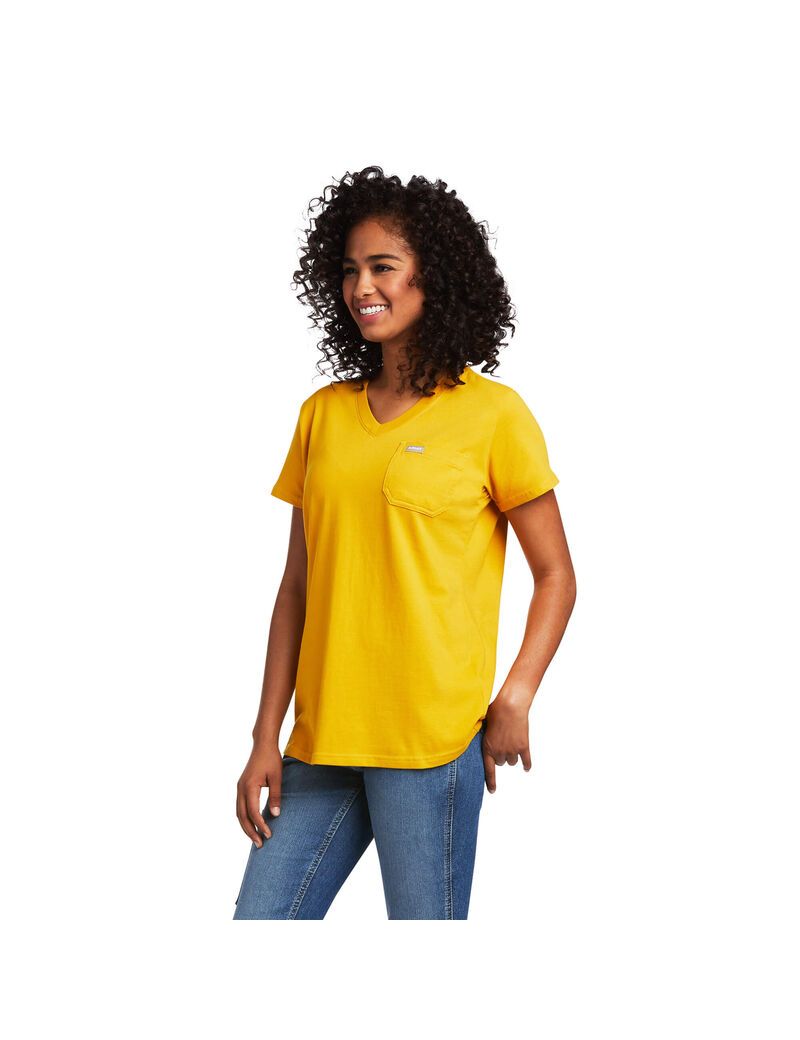 Ropa De Trabajo Ariat Rebar Algodon Strong V-Neck Top Mujer Doradas | LNUJ49785