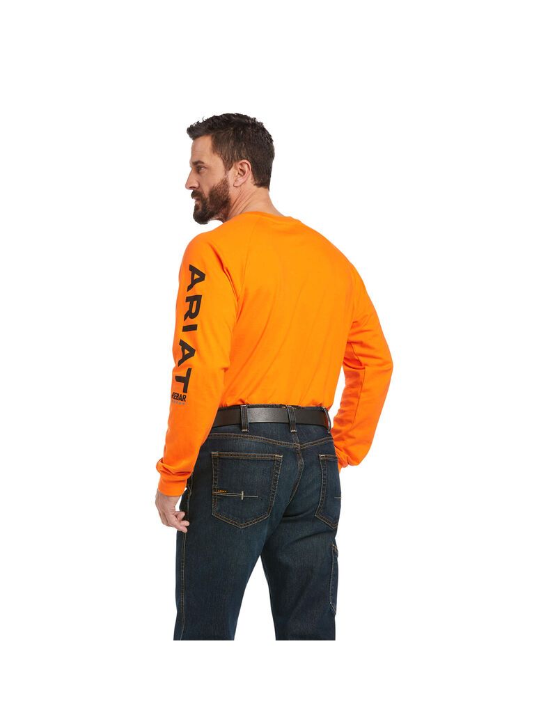 Ropa De Trabajo Ariat Rebar Algodon Strong Estampadas T Shirts Hombre Naranjas Negras | LWHX81653