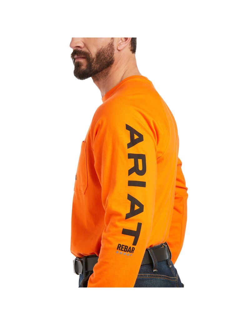 Ropa De Trabajo Ariat Rebar Algodon Strong Estampadas T Shirts Hombre Naranjas Negras | LWHX81653