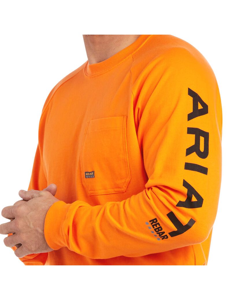 Ropa De Trabajo Ariat Rebar Algodon Strong Estampadas T Shirts Hombre Naranjas Negras | LWHX81653