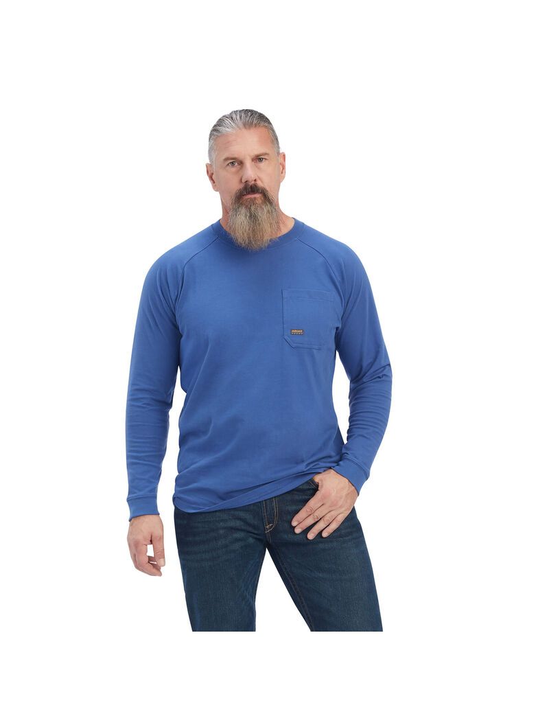 Ropa De Trabajo Ariat Rebar Algodon Strong Roughneck Estampadas T Shirts Hombre Azules | NKCH29501