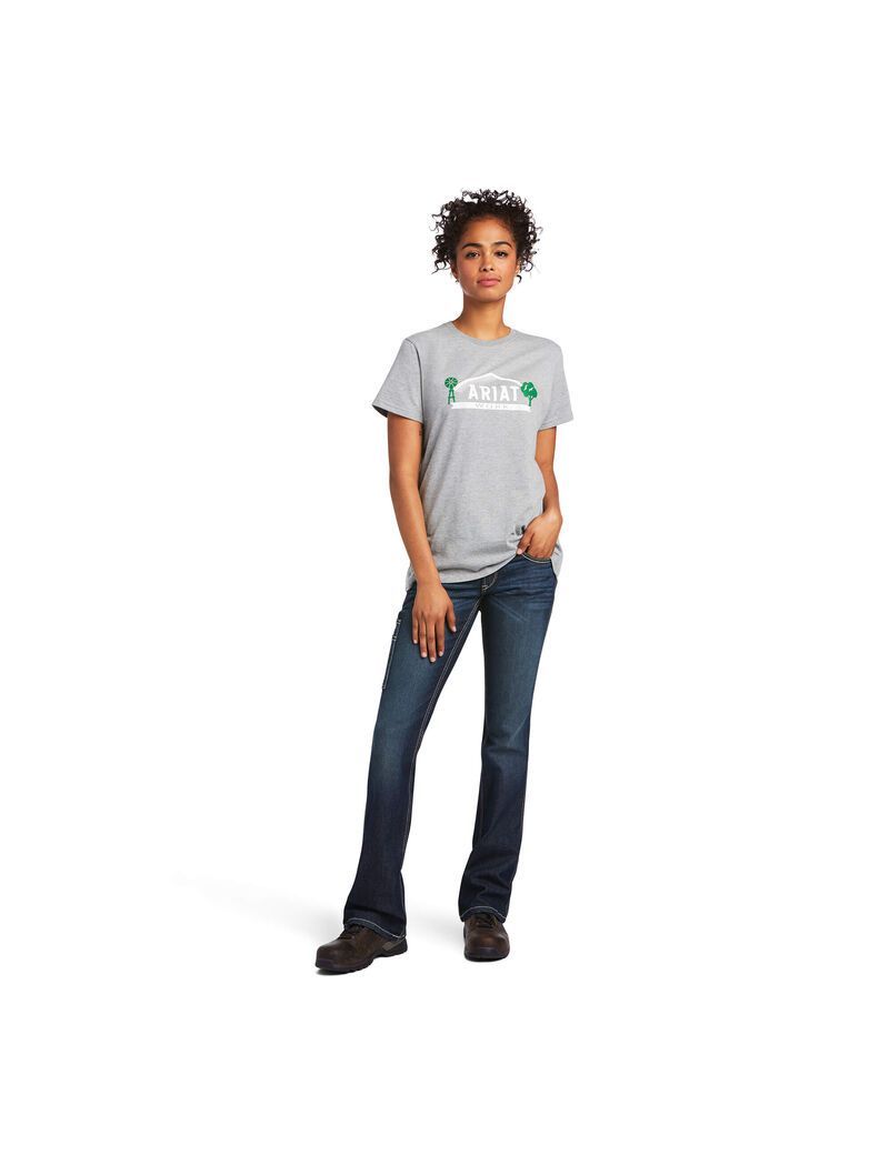 Ropa De Trabajo Ariat Rebar Algodon Strong Farm Estampadas T Shirts Mujer Gris | NZRE74901