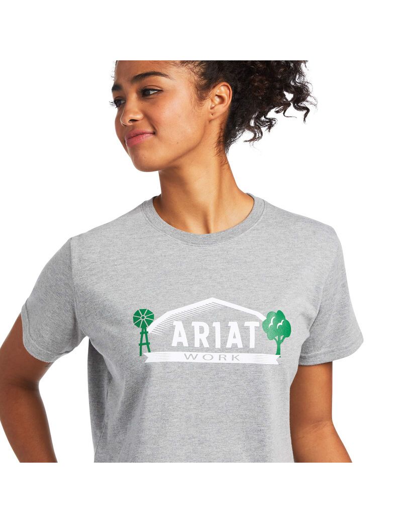 Ropa De Trabajo Ariat Rebar Algodon Strong Farm Estampadas T Shirts Mujer Gris | NZRE74901