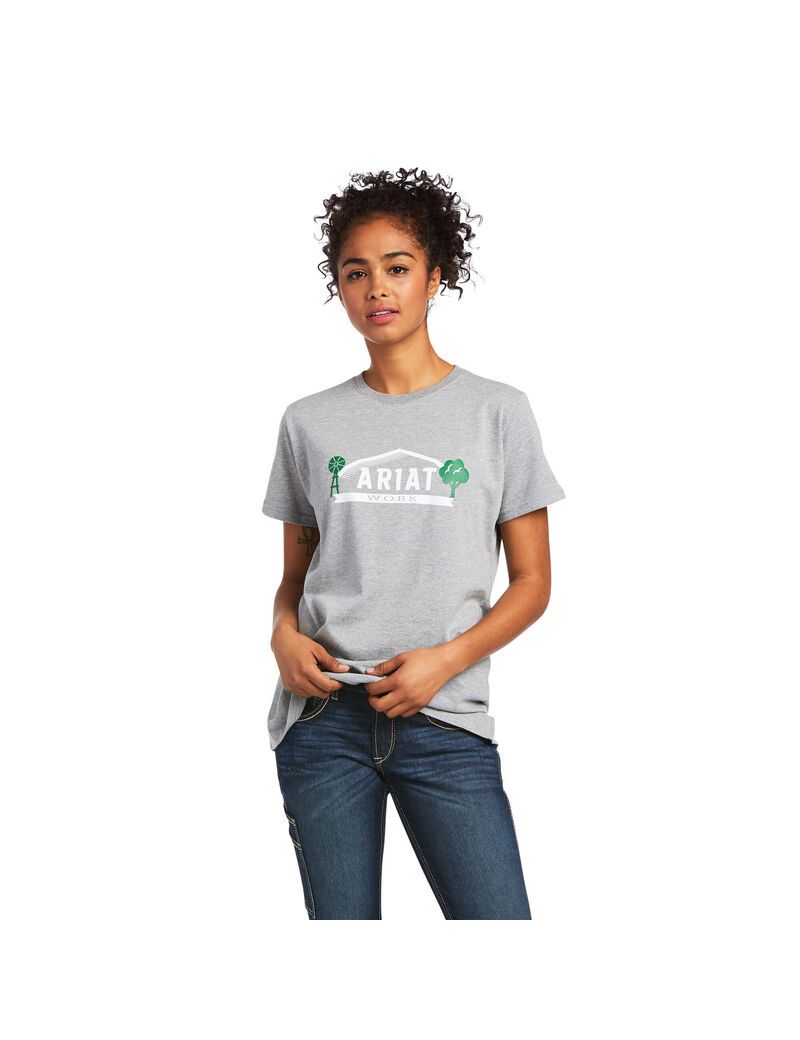 Ropa De Trabajo Ariat Rebar Algodon Strong Farm Estampadas T Shirts Mujer Gris | NZRE74901