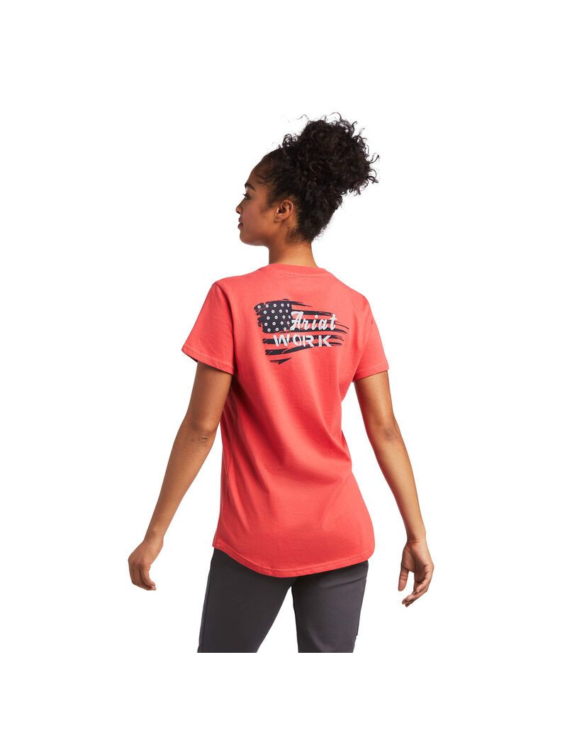 Ropa De Trabajo Ariat Rebar Algodon Strong Flag Estampadas T Shirts Mujer Multicolor | QBHV41562