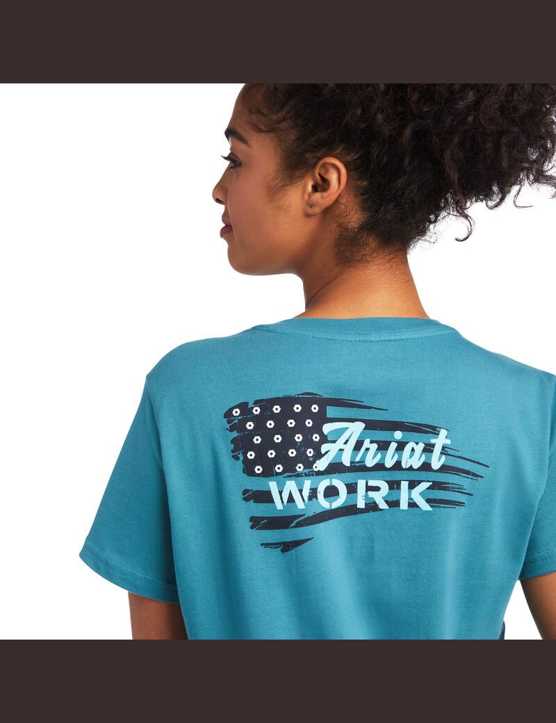 Ropa De Trabajo Ariat Rebar Algodon Strong Flag Estampadas T Shirts Mujer Azules | QHRL24135