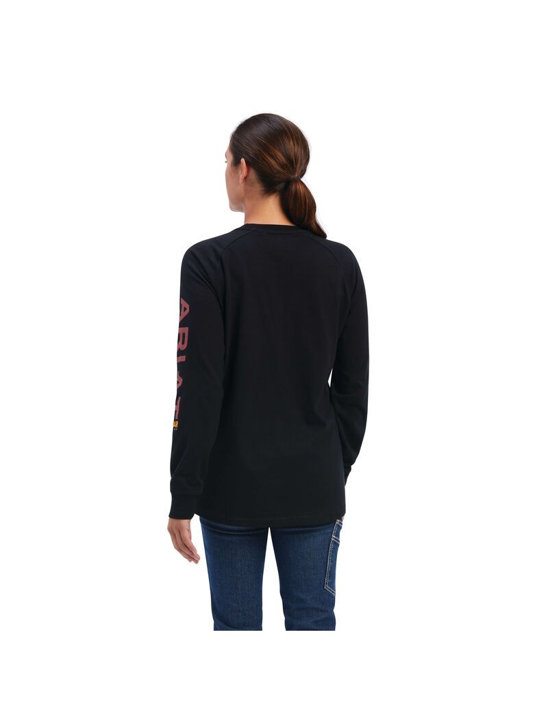 Ropa De Trabajo Ariat Rebar Algodon Strong Logo Estampadas Mujer Negras | QPYA06157