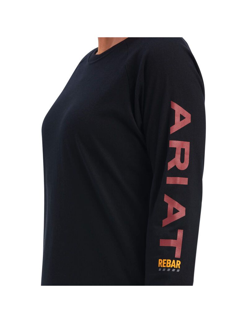 Ropa De Trabajo Ariat Rebar Algodon Strong Logo Estampadas Mujer Negras | QPYA06157