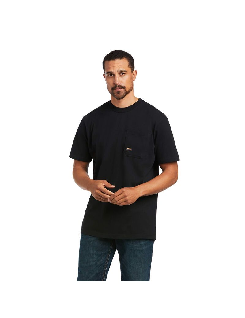 Ropa De Trabajo Ariat Rebar Algodon Strong Voltaic Hammer T Shirts Hombre Negras | VGMH34927