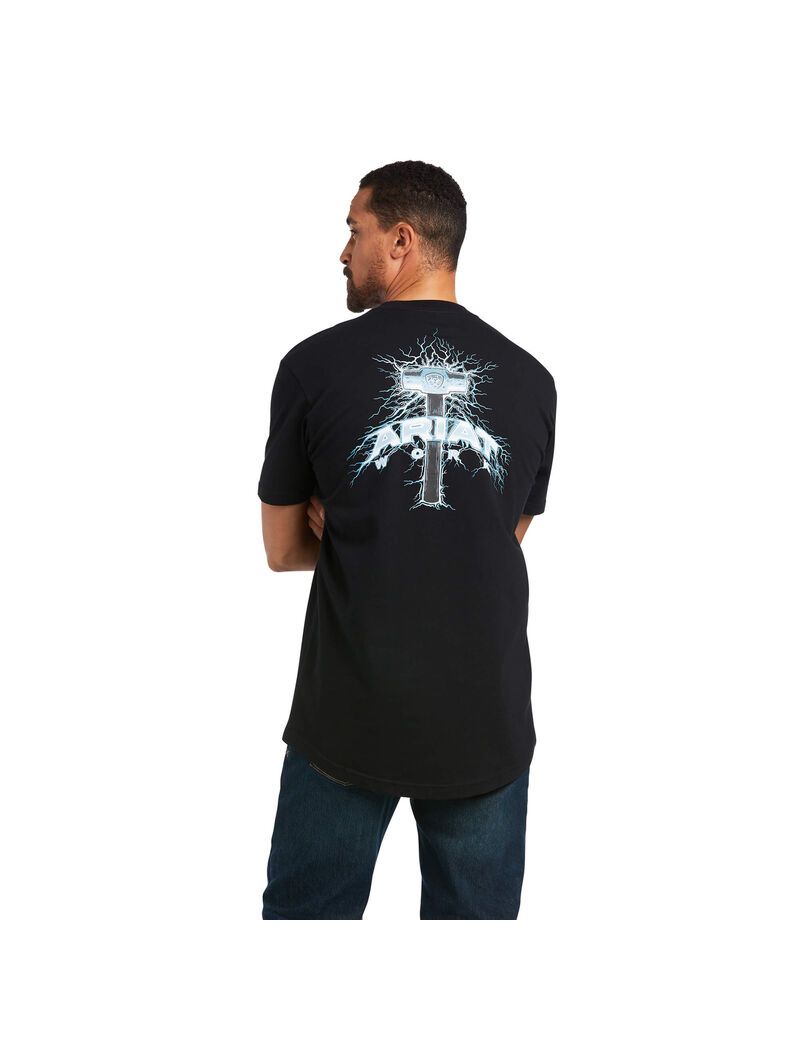 Ropa De Trabajo Ariat Rebar Algodon Strong Voltaic Hammer T Shirts Hombre Negras | VGMH34927