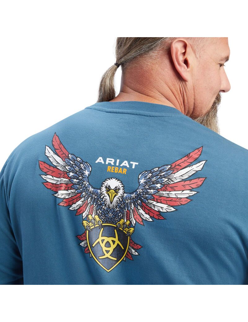 Ropa De Trabajo Ariat Rebar Algodon Strong American Raptor T Shirts Hombre Turquesa | WQGL54836