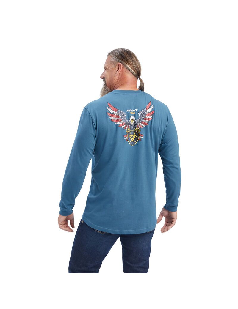 Ropa De Trabajo Ariat Rebar Algodon Strong American Raptor T Shirts Hombre Turquesa | WQGL54836