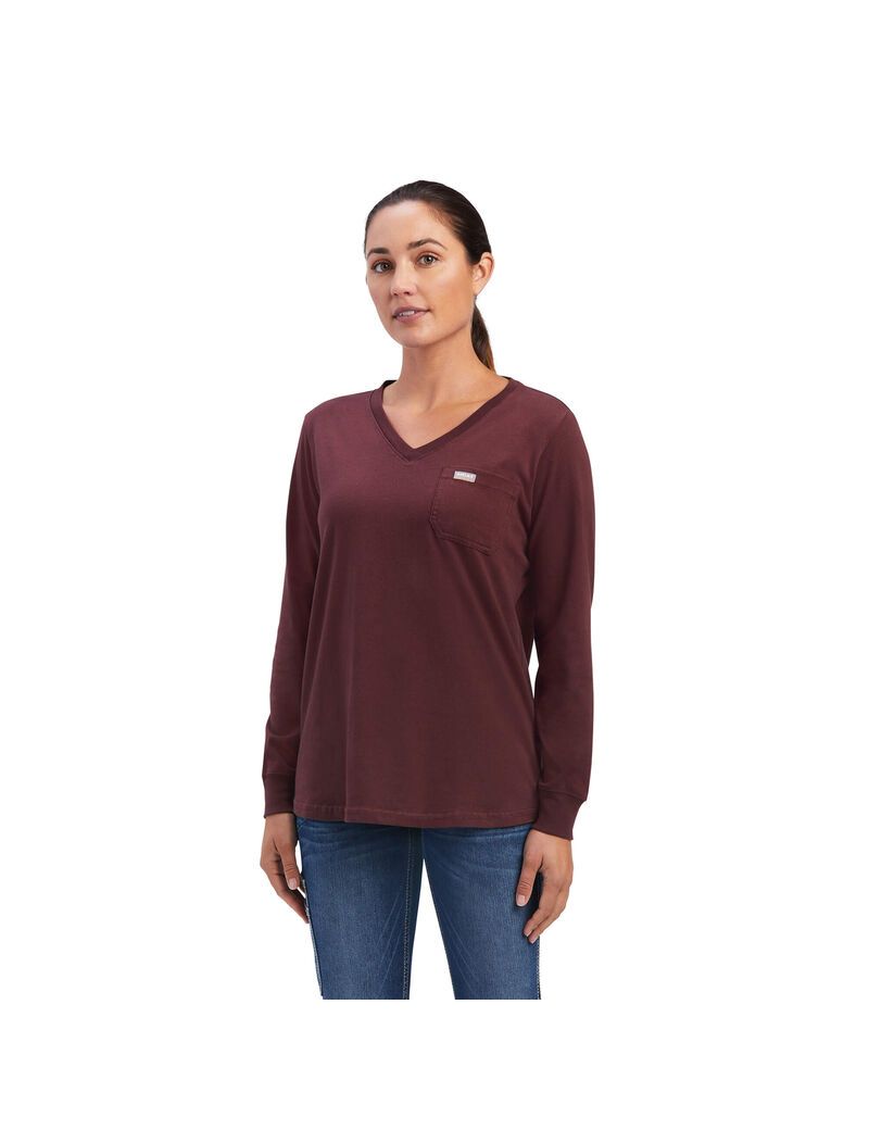 Ropa De Trabajo Ariat Rebar Algodon Strong SouthWest Estampadas T Shirts Mujer Chocolate | WTNC59237