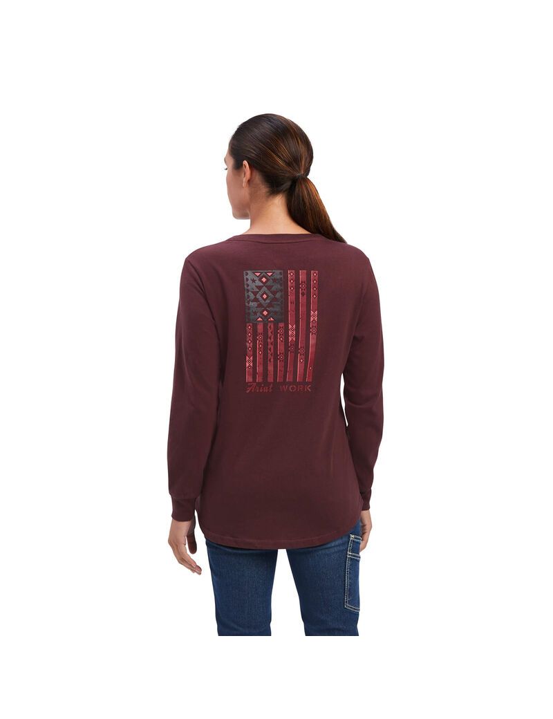 Ropa De Trabajo Ariat Rebar Algodon Strong SouthWest Estampadas T Shirts Mujer Chocolate | WTNC59237