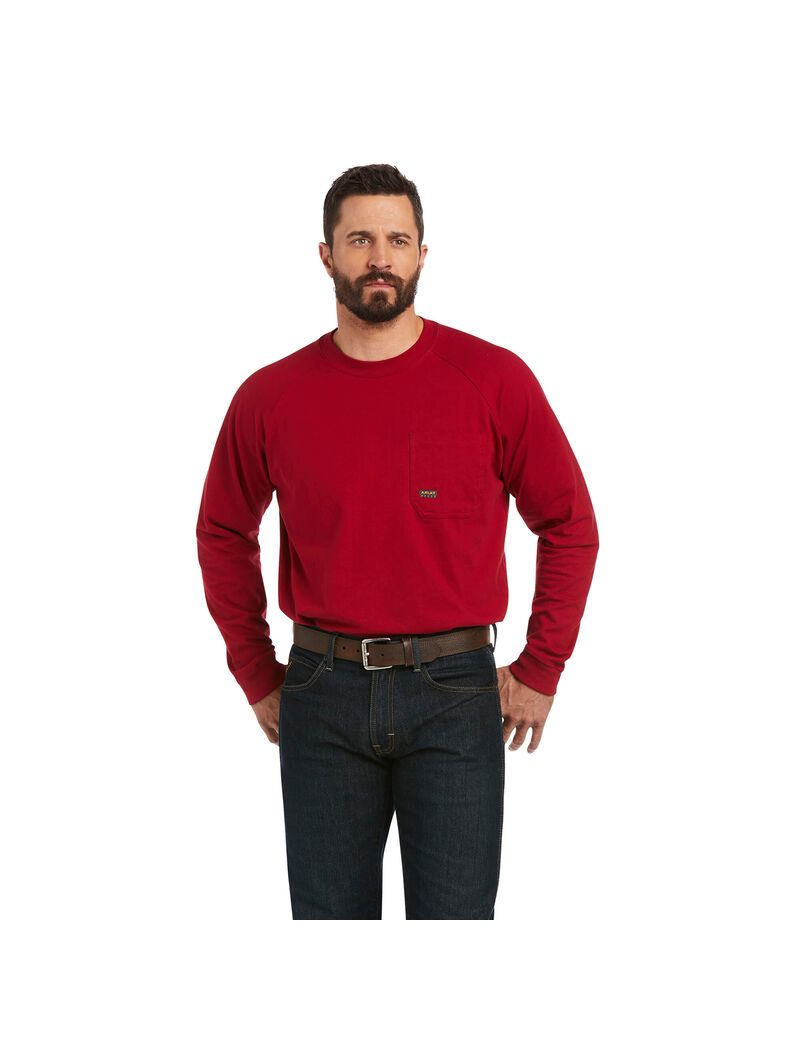 Ropa De Trabajo Ariat Rebar Algodon Strong Roughneck Estampadas T Shirts Hombre Rojas | YFMO16279