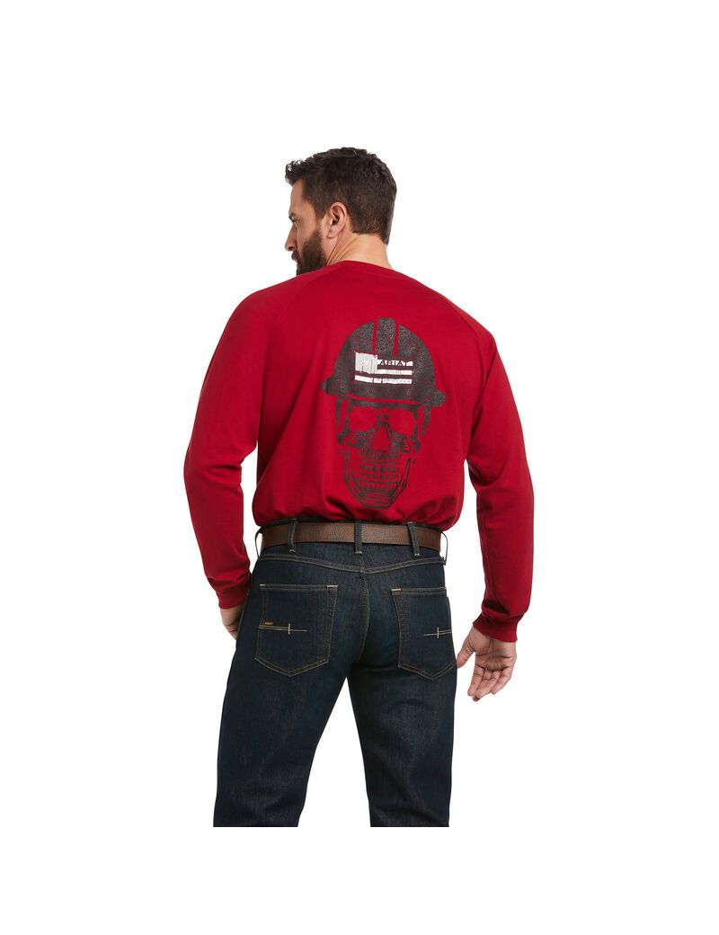 Ropa De Trabajo Ariat Rebar Algodon Strong Roughneck Estampadas T Shirts Hombre Rojas | YFMO16279