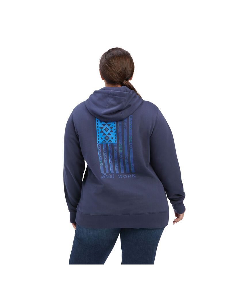 Ropa De Trabajo Ariat Rebar Aztec Flag Estampadas Hoodie Mujer Indigo | OIBY46780