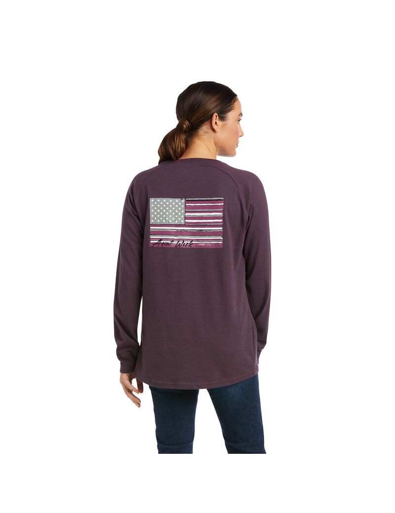 Ropa De Trabajo Ariat Rebar CottonStrong Brand Flag T Shirts Mujer Moradas | AMNV42065