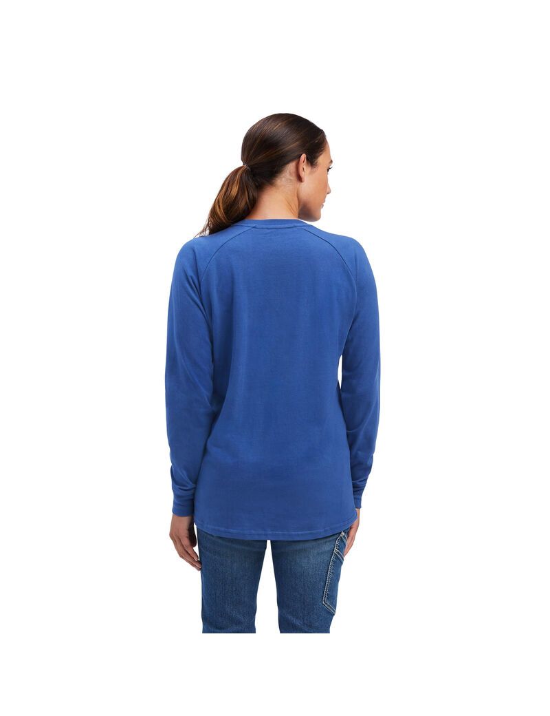 Ropa De Trabajo Ariat Rebar CottonStrong Block T Shirts Mujer Azul Marino | HNDE84925