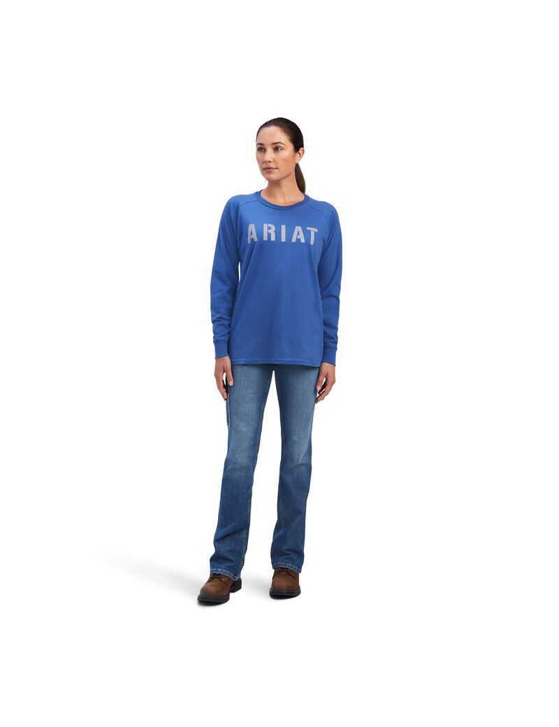 Ropa De Trabajo Ariat Rebar CottonStrong Block T Shirts Mujer Azul Marino | HNDE84925