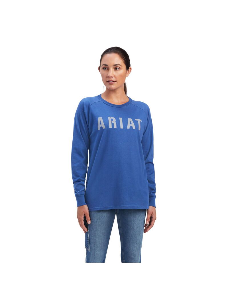 Ropa De Trabajo Ariat Rebar CottonStrong Block T Shirts Mujer Azul Marino | HNDE84925