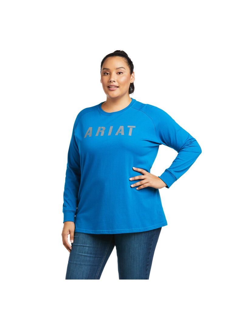 Ropa De Trabajo Ariat Rebar CottonStrong Block T Shirts Mujer Azules | MOEF20518