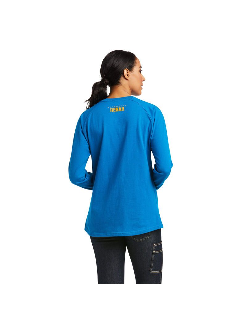 Ropa De Trabajo Ariat Rebar CottonStrong Block T Shirts Mujer Azules | MOEF20518