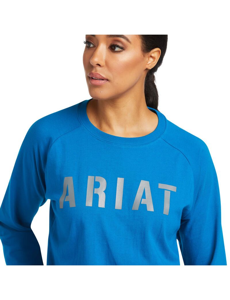 Ropa De Trabajo Ariat Rebar CottonStrong Block T Shirts Mujer Azules | MOEF20518