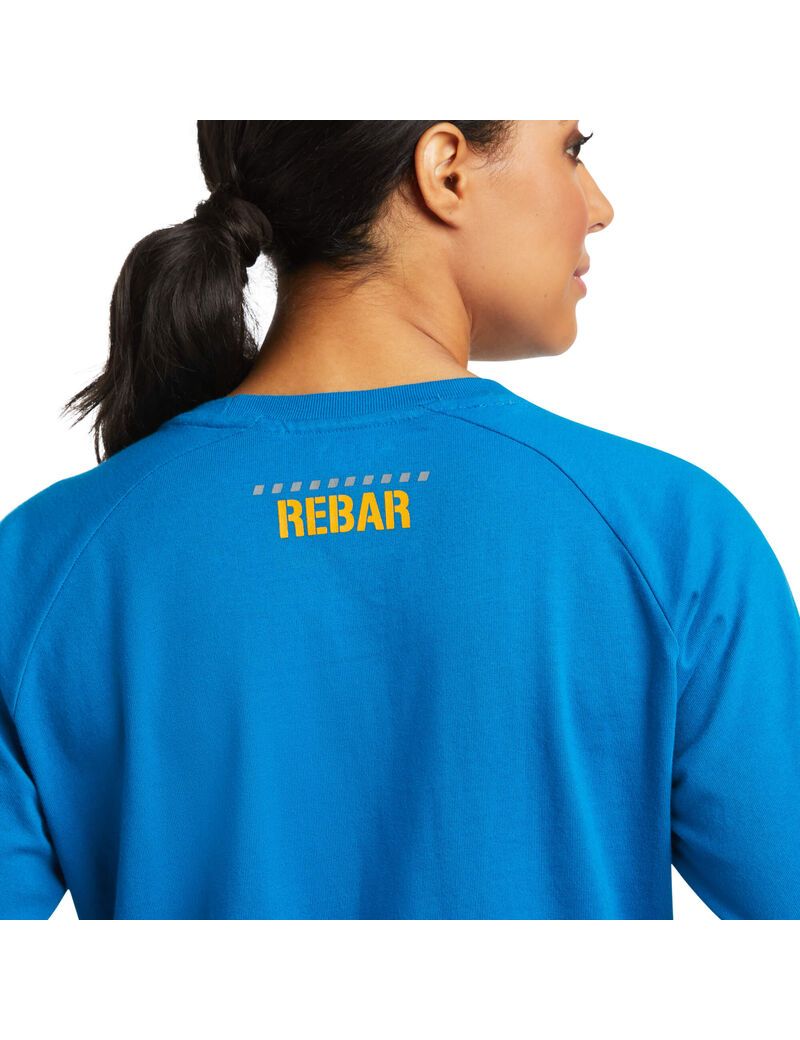 Ropa De Trabajo Ariat Rebar CottonStrong Block T Shirts Mujer Azules | MOEF20518