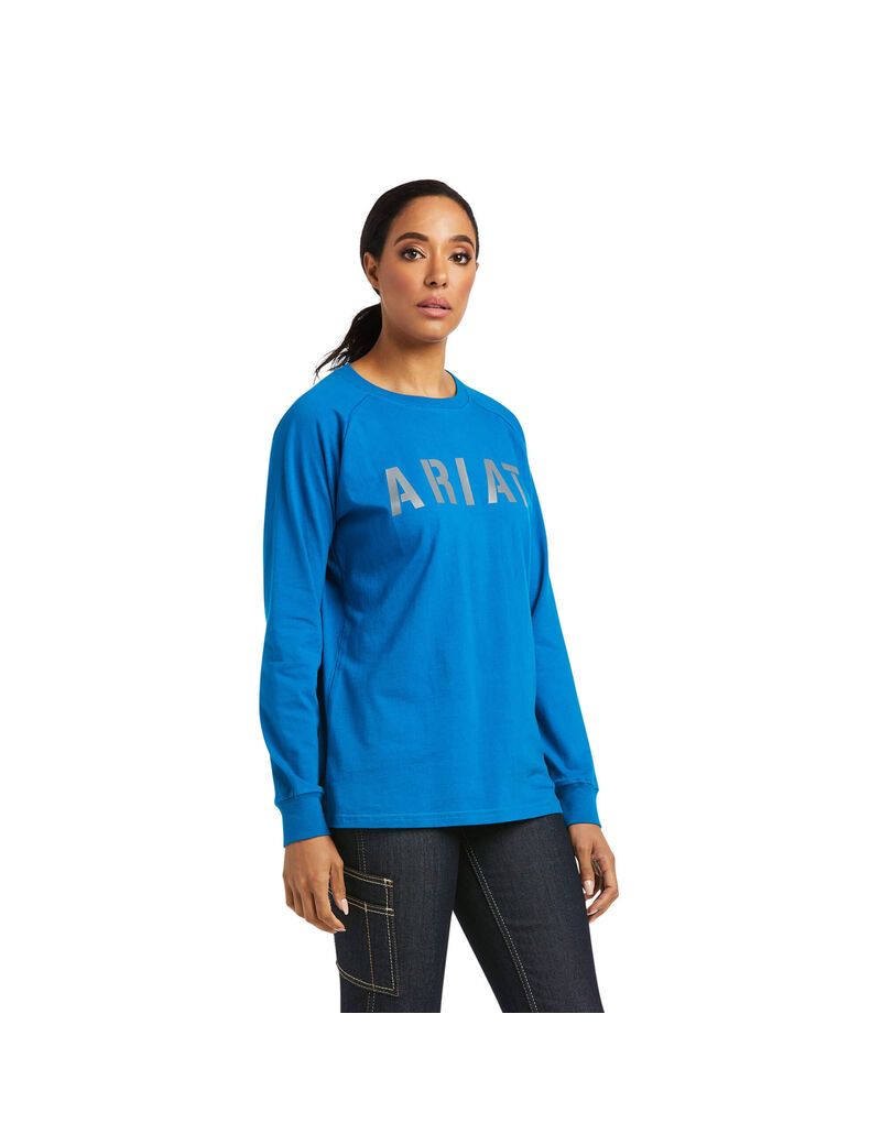 Ropa De Trabajo Ariat Rebar CottonStrong Block T Shirts Mujer Azules | MOEF20518