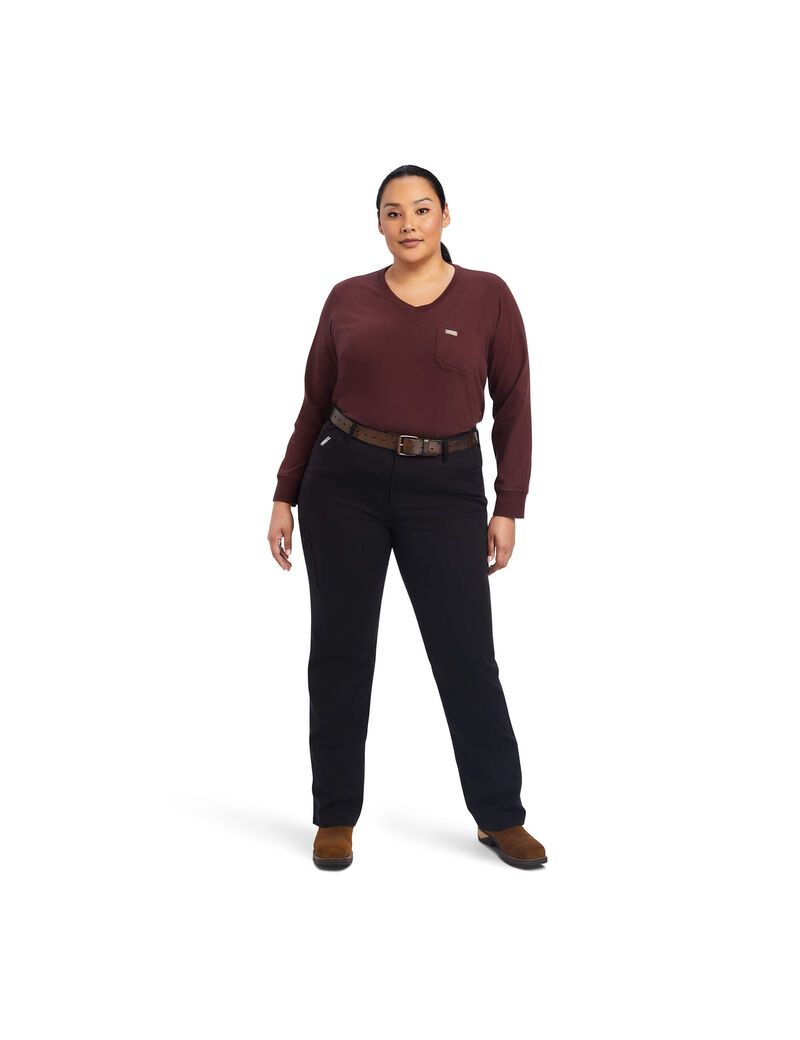 Ropa De Trabajo Ariat Rebar DuraStretch Made Tough Directo Leg Pants Mujer Negras | SQYJ56714