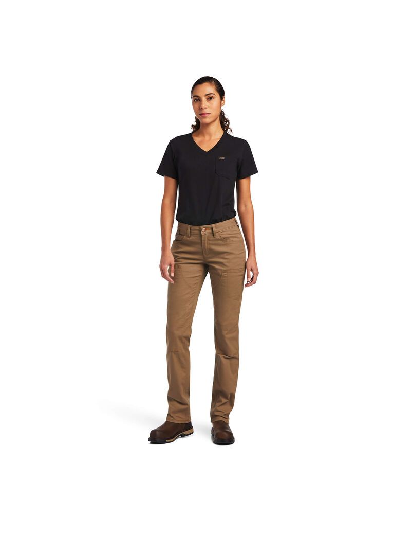 Ropa De Trabajo Ariat Rebar DuraStretch Made Tough Double Front Pants Mujer Kaki | TPSH09165