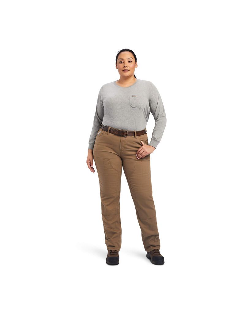 Ropa De Trabajo Ariat Rebar DuraStretch Made Tough Double Front Pants Mujer Kaki | TPSH09165