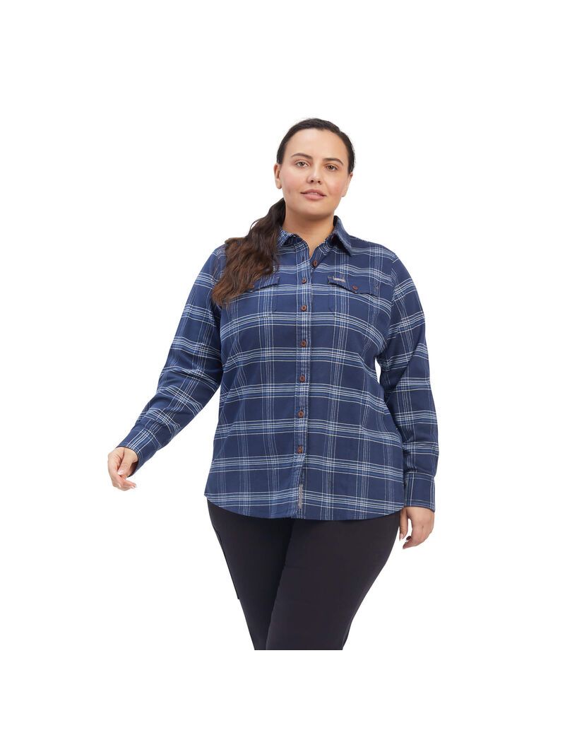 Ropa De Trabajo Ariat Rebar Flannel DuraStretch Trabajo Shirts Mujer Azul Marino | AQNH68205