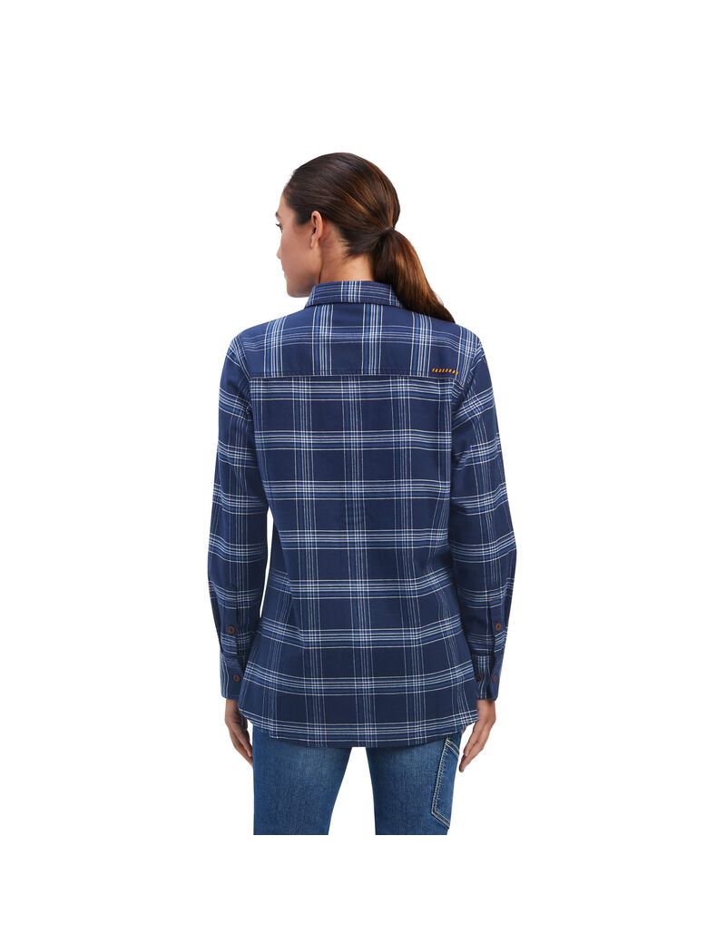 Ropa De Trabajo Ariat Rebar Flannel DuraStretch Trabajo Shirts Mujer Azul Marino | AQNH68205