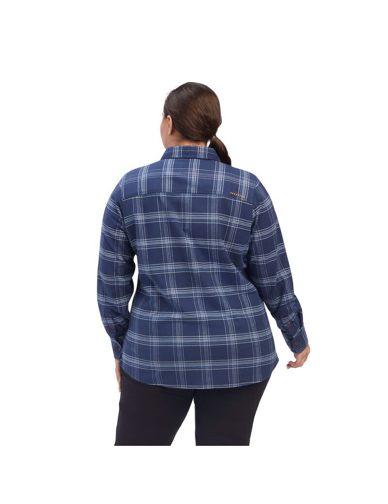 Ropa De Trabajo Ariat Rebar Flannel DuraStretch Trabajo Shirts Mujer Azul Marino | AQNH68205