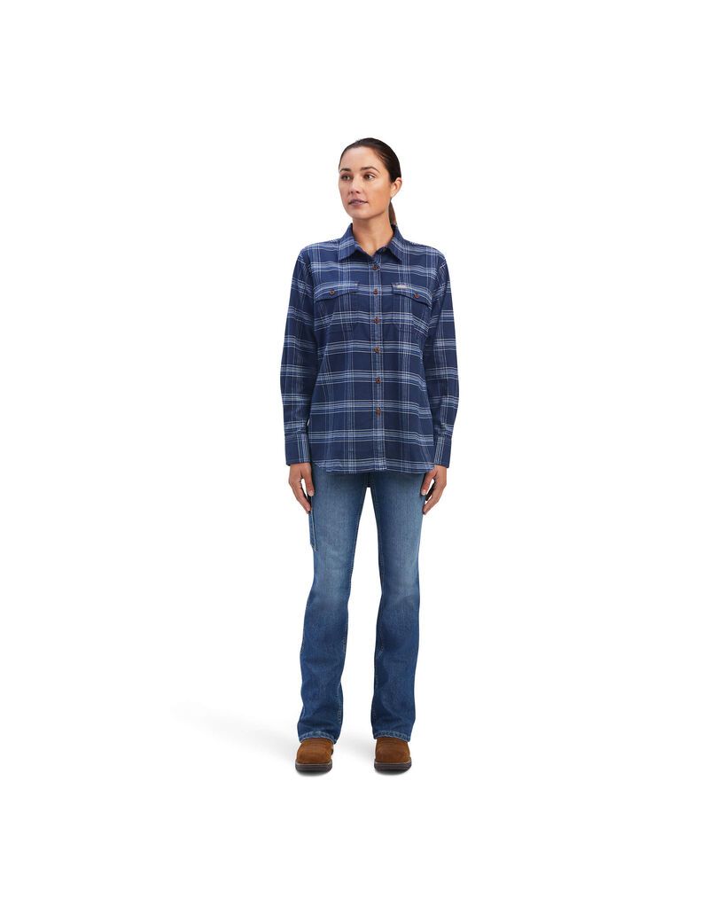 Ropa De Trabajo Ariat Rebar Flannel DuraStretch Trabajo Shirts Mujer Azul Marino | AQNH68205