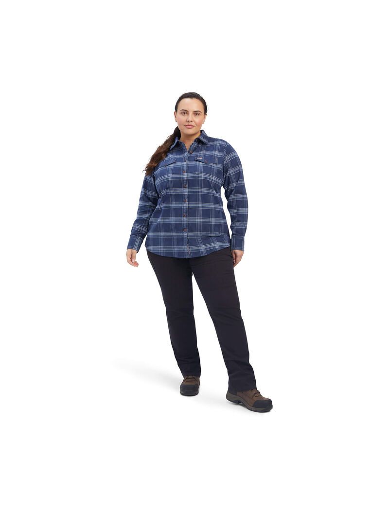 Ropa De Trabajo Ariat Rebar Flannel DuraStretch Trabajo Shirts Mujer Azul Marino | AQNH68205