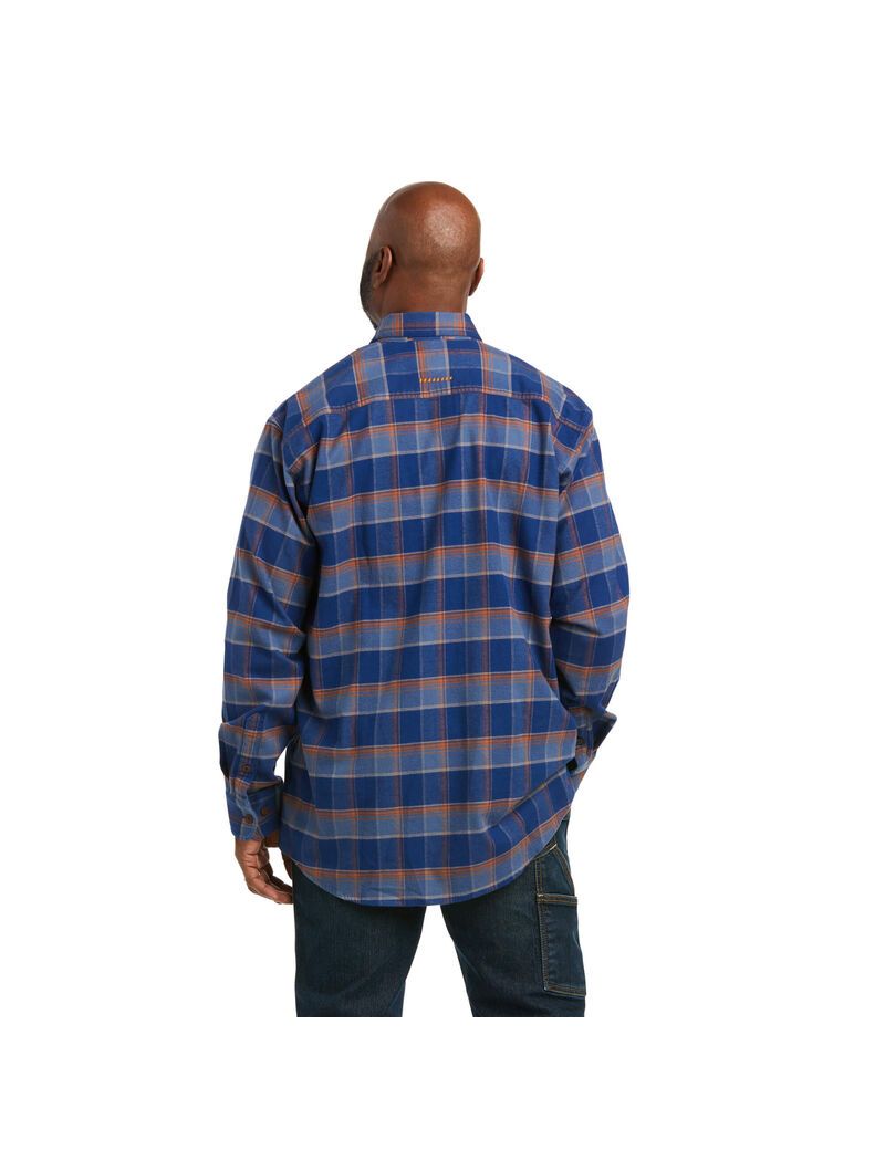 Ropa De Trabajo Ariat Rebar Flannel DuraStretch Trabajo Shirts Hombre Azules | IONM16582