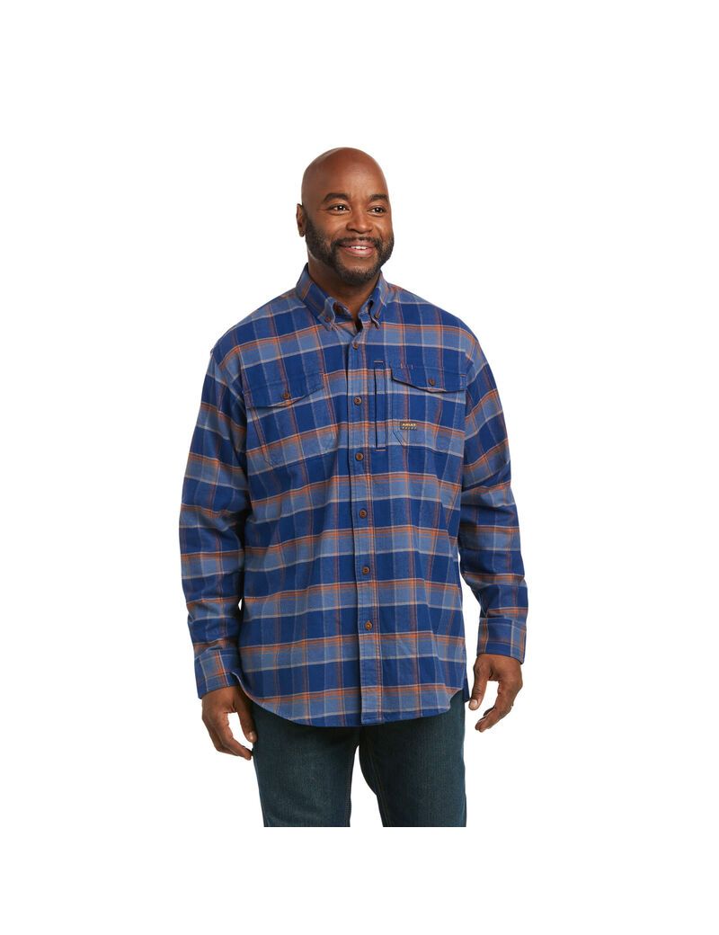 Ropa De Trabajo Ariat Rebar Flannel DuraStretch Trabajo Shirts Hombre Azules | IONM16582