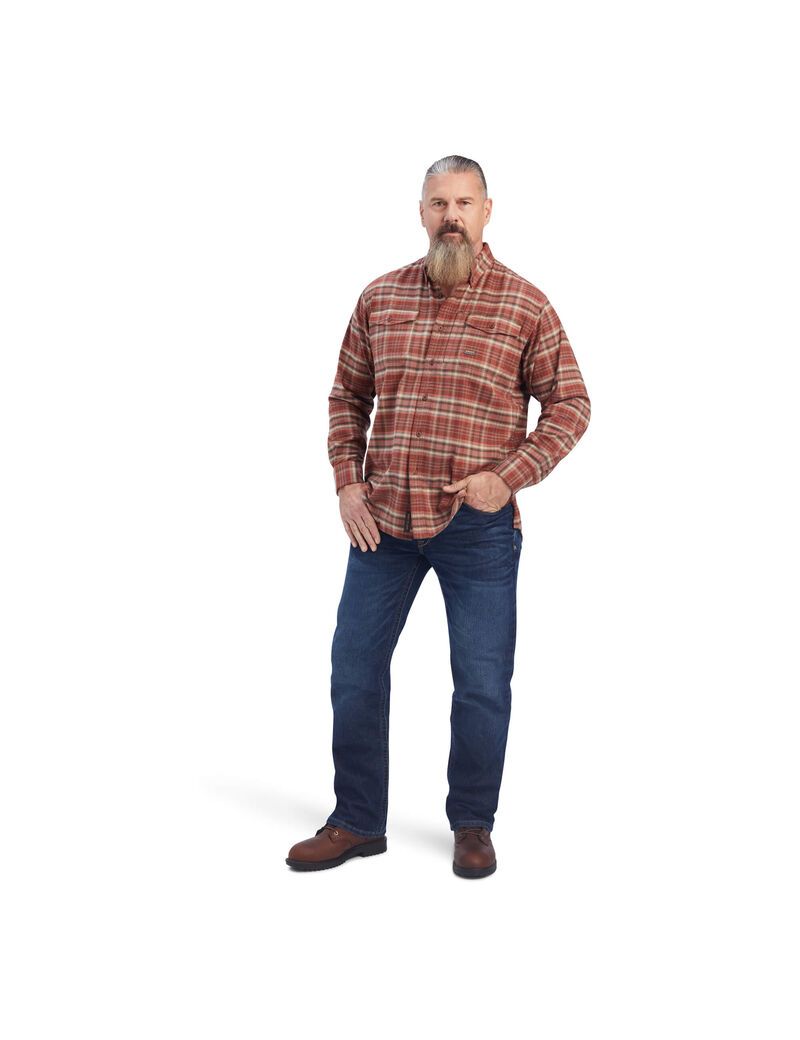 Ropa De Trabajo Ariat Rebar Flannel DuraStretch Trabajo Shirts Hombre Rojas | MESL08796