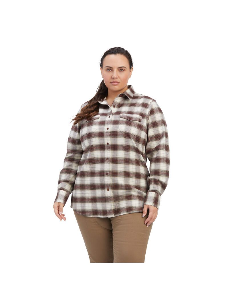 Ropa De Trabajo Ariat Rebar Flannel DuraStretch Trabajo Shirts Mujer Blancas | STGN54276