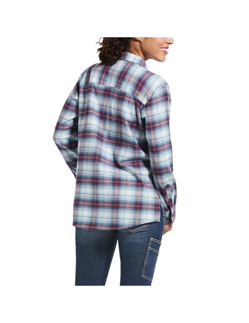 Ropa De Trabajo Ariat Rebar Flannel DuraStretch Trabajo Shirts Mujer Azules | WPZM81429