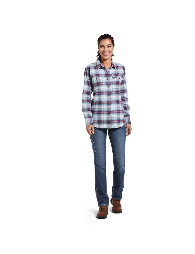 Ropa De Trabajo Ariat Rebar Flannel DuraStretch Trabajo Shirts Mujer Azules | WPZM81429